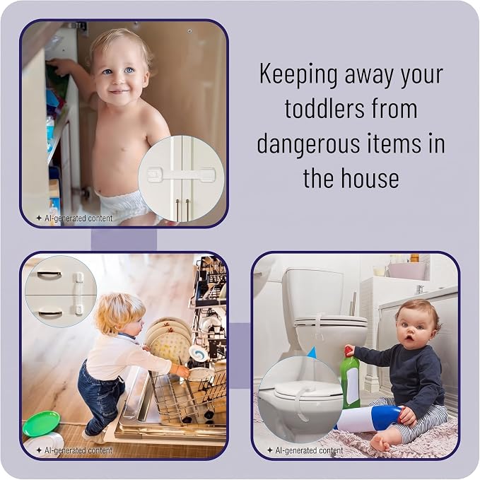 Bates- Child Safety Strap Locks, 12 Pack, White Baby Cabinet Locks, Toilet Locks Baby Proof, Child Proof Drawer Locks, Cabinet Baby Locks for Cabinets, Child Proof Cabinet Locks, Drawer Child Locks