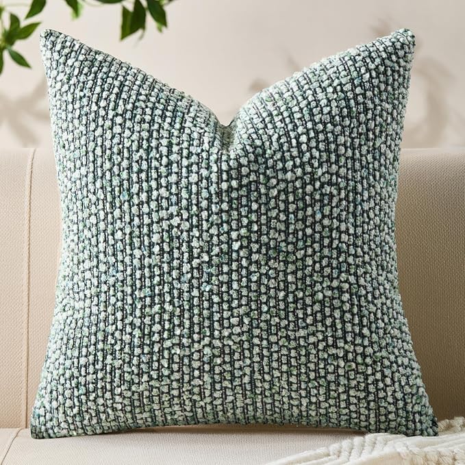 Allorry Soft Wool Decorative Throw Pillow Covers 18x18 Green SY011D18 | Cozy Soft Touch,Neutral Textured Boho Cushion Covers for Modern Farmhouse Sofa Bedroom Living Room Decor