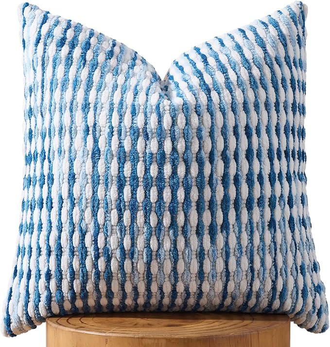 Boho Chenille Pillow Cover Decorative Tufted Pillowcase for Couch Bed Sofa Bedroom Living Room Modern 18 x 18-Inch Sky Blue