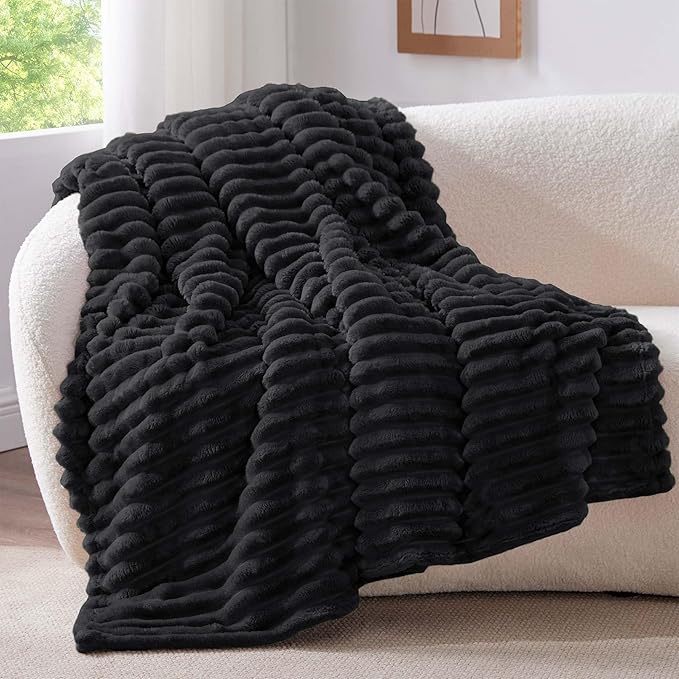 BEDELITE Ribbed Fleece Throw Blanket for Couch, Black, 50"x70" | Ultra-Soft Plush Fleece, Warm Yet Lightweight, Ribbed Texture, Home Decor, Machine Washable, Giftable, All-Season Use