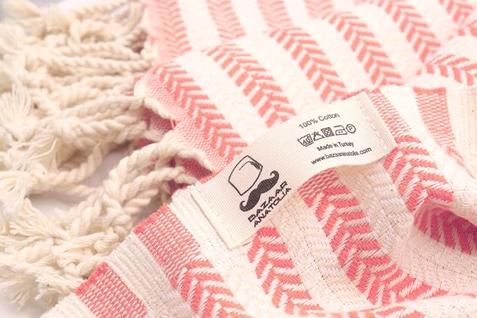Bazaar Anatolia Turkish Beach Towel – 100% Cotton, Quick Dry, Sand Free Striped Towel for Bathroom, Travel, Camping – Oversized 71x39 Inches – Arpa Coral