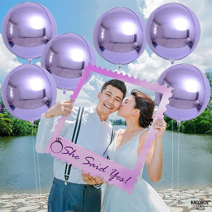 KatchOn, Big Purple Mylar Balloons - 22 Inch, Pack of 6 | Round 4D Metallic Lavender Balloon for Purple Party Decorations | Metallic Balloons for Anniversary | Unicorn, Mermaid Birthday Decorations