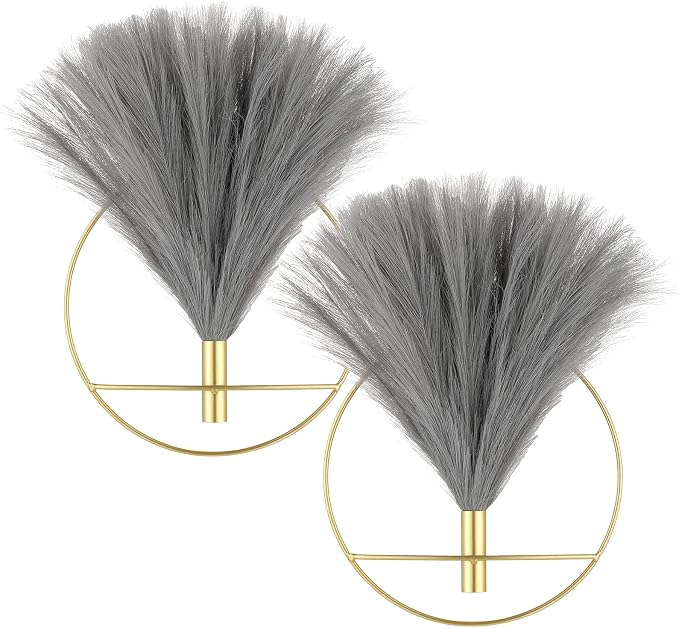 Pretty Jolly Boho Pampas Wall Decor Gold Metal Wall-Mounted Art | Morden Artificial Greenery Display，2 Pack Large Gray Hanging Planter For Living Room, Bedroom, Bathroom, Dining room