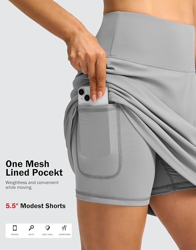 18" Skorts for Women 3 Pockets High Waist Long Athletic Tennis Skirt Golf Skort for Casual Summer Travel