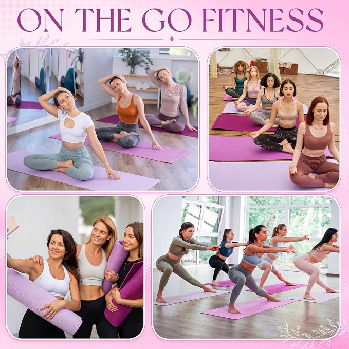 3 mm Thin Yoga Mats Bulk, Lightweight PVC Exercise Mats Non Slip Workout Fitness Pads for Yoga Pilates Stretching Classes Gym Home Studio, Easy to Clean