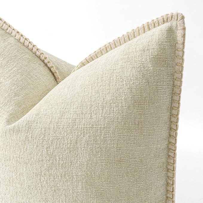 MIULEE Decorative Lumbar Throw Pillow Covers 12x20 Inch Cream White 2 Pack | Farmhouse Pillow Covers with Stitched Edge, Soft Chenille Cushion Cases, for Couch Sofa Bed Living Room Home Decor