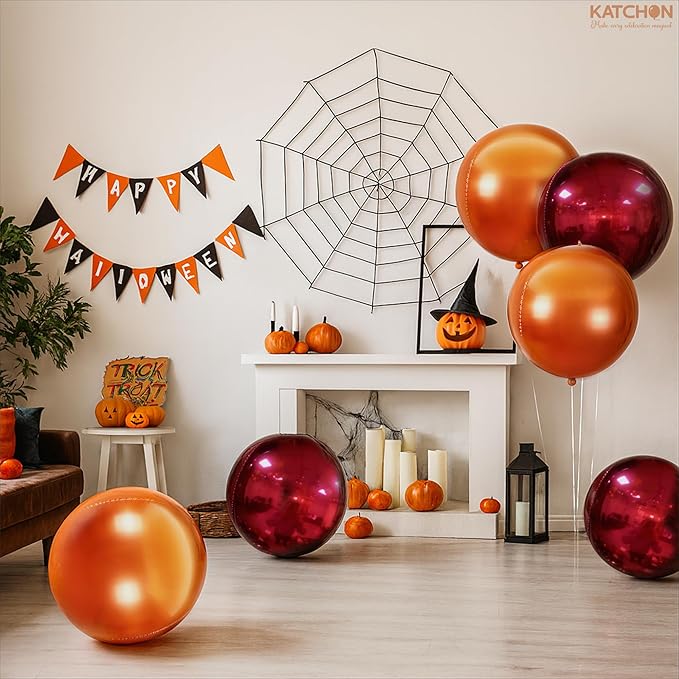 Katchon, Large Metallic Maroon and Orange Foil Balloons -22 Inch-Pack of 6 | Fall Decorations For Home | Thanksgiving Balloons | Thanksgiving Decorations | 4D Foil Balloon Orange, Red Party Decoration