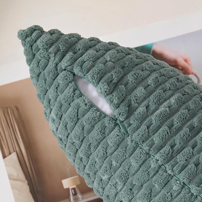 Kevin Textile Soft Corduroy 14"x20" Lumbar Pillow Cover 1 Pack, Teal Green | Boho Stripe Plush Corduroy Decorative Oblong Cushion Cover Modern Farmhouse Home Decor for Sofa Couch Bed Chair