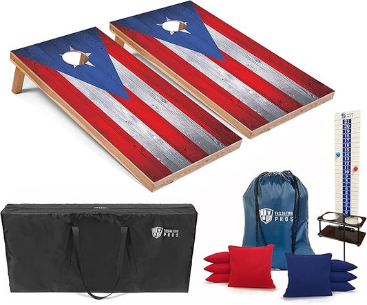 Tailgating Pros 4x2 Regulation Cornhole Boards Flag Set- Includes 8 Bean Bags, Carrying Cases, and Score Keeper - Optional LED Lights
