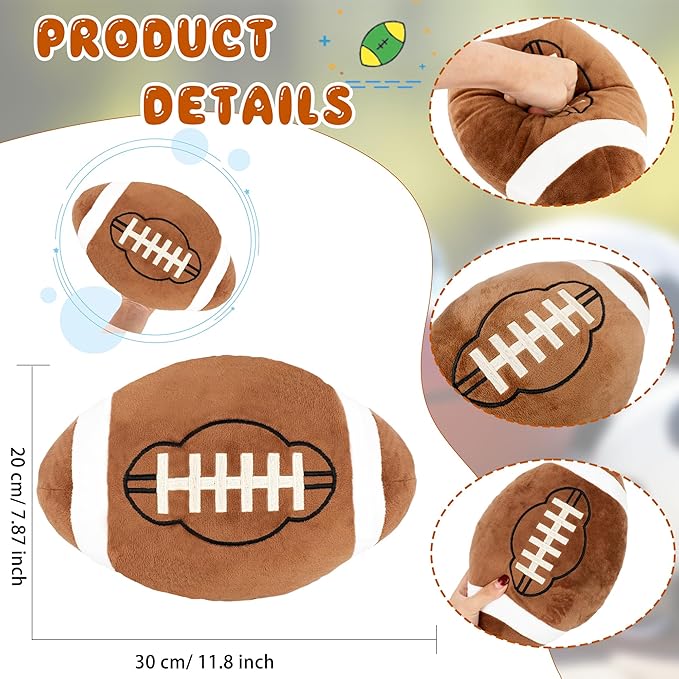 2 Pcs 12 Inch Football Plush Pillow Fluffy Stuffed Football Throw Pillows Soft Sports Throw Pillows for Kids Birthday Party Supply Gifts Bedroom Sofa Decor