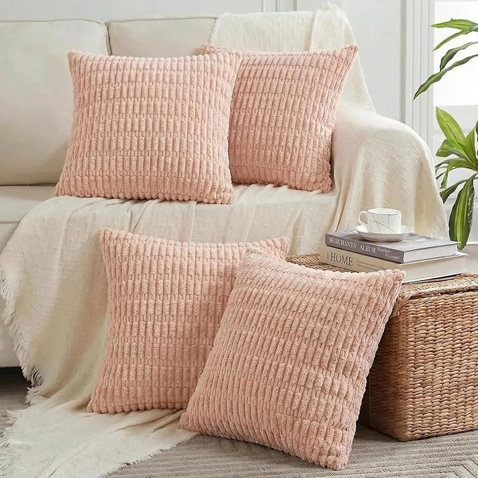 Fancy Homi 4 Packs Decorative Throw Pillow Covers for Living Room Couch Bed, Modern Farmhouse Boho Home Décor Accent Cushion Case, 22" x 22", Blush Pink