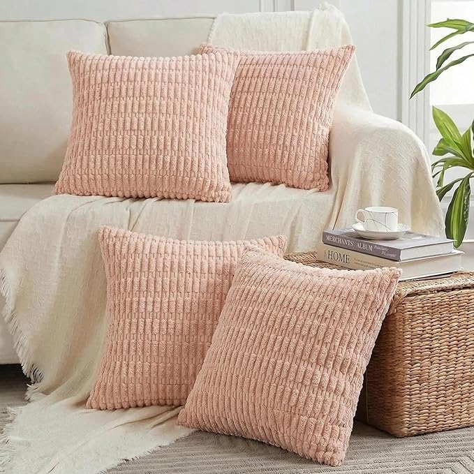Fancy Homi 4 Packs Decorative Throw Pillow Covers for Living Room Couch Bed, Modern Farmhouse Boho Home Décor Accent Cushion Case, 26" x 26", Blush Pink