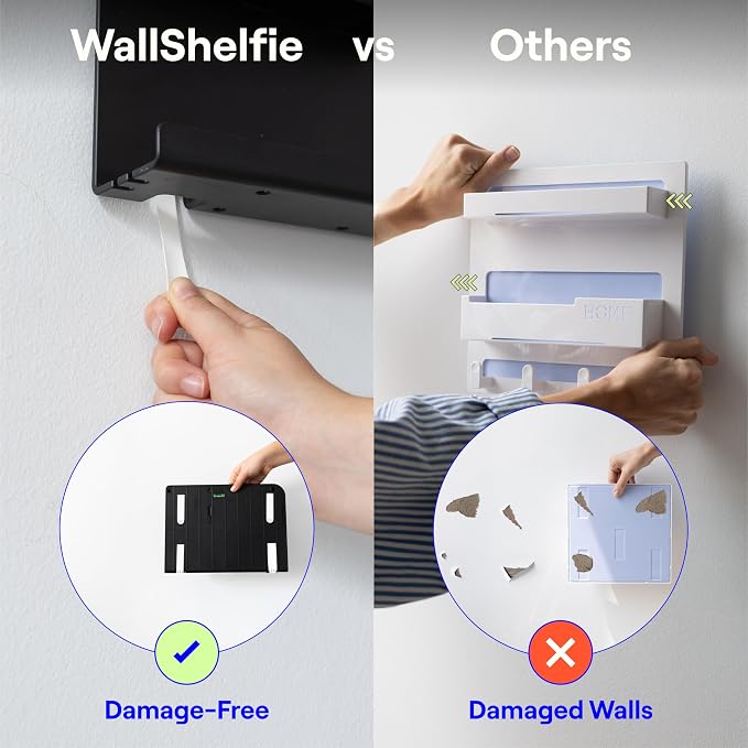 WallShelfie Bedside Wall Organizer & Dorm Decor for Dorm Room - White | Dorm Room Essential, Floating Bedside Shelf Wall Mount Organizer, Remote Control Holder, Cool Teen Girls Trendy Stuff,