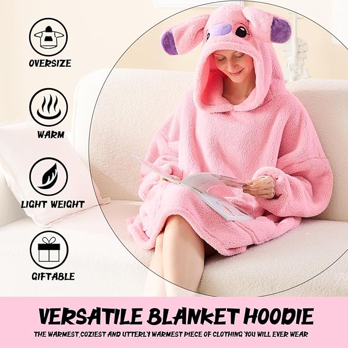 NEWCOSPLAY Wearable Blanket Hoodie Sherpa Hoodie Blanket for Women Men Warm Oversized Sweatshirt with Pockets