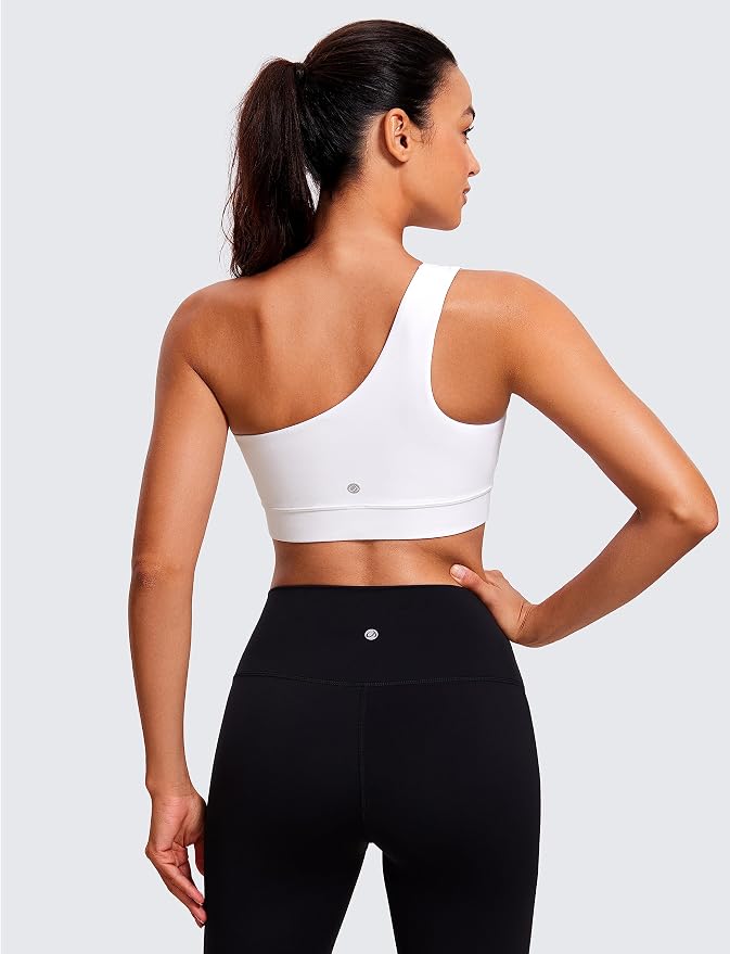 CRZ YOGA Butterluxe One Shoulder Sports Bras for Women - Sleeveless One Strap Low Impact Asymmetrical Workout Yoga Tops
