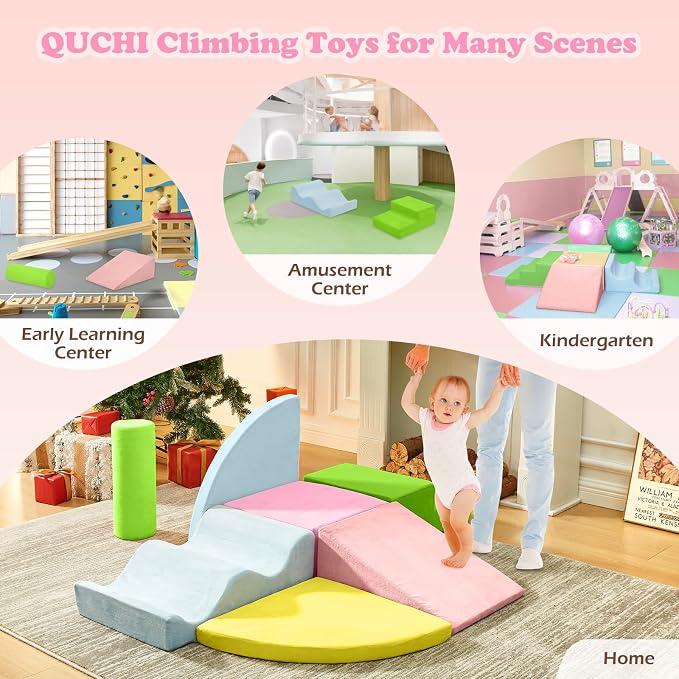 QUCHI Climbing Toys for Toddlers, Toddler Climbing Toys Indoor, 7-Piece Soft Foam Climbing Blocks Set, Toddler Playtime Corner Climber Indoor Foam Play Gym for Climbing Crawling and Sliding