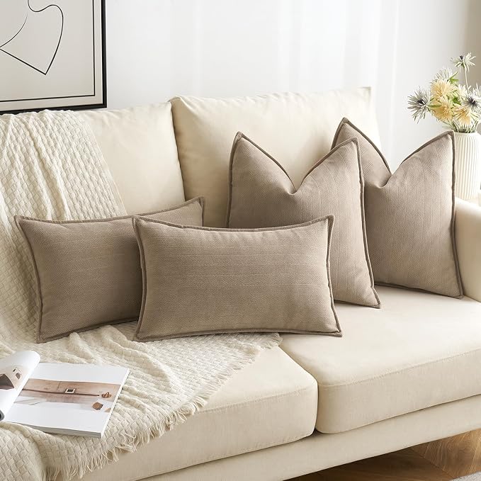 MIULEE Pack of 2 Khaki Decorative Chenille Pillow Covers 20x20 Inch | Soft Couch Throw Pillows,Farmhouse Cushion Covers with Elegant Design for Sofa,Bedroom,Living Room,Spring Home Decor