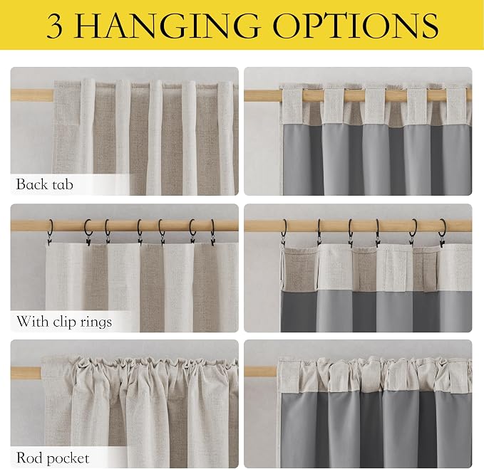 NICETOWN 100% Blackout Brich Linen Curtains for Dingning Room 90 inches Long, Thermal Insulated Window Treatments with Privacy Liner, 2 Panels, 52" W, Noise Reducing Blend Drapes for Living Room