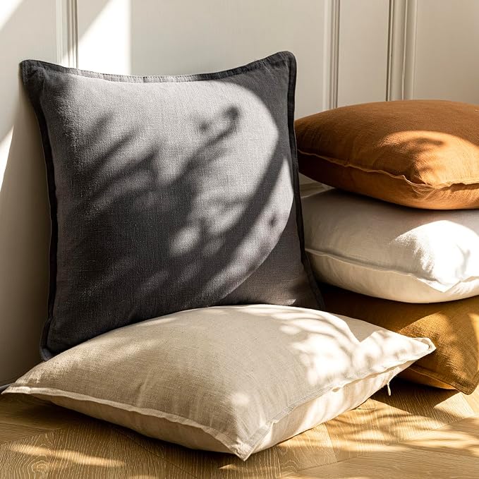Foindtower Pack of 2, Decorative Linen Solid Throw Pillow Covers Soft Accent Cushion Case Boho Farmhouse Pillowcase for Chair Couch Sofa Bedroom Living Room Home Decor 22 x 22 Inch Grey