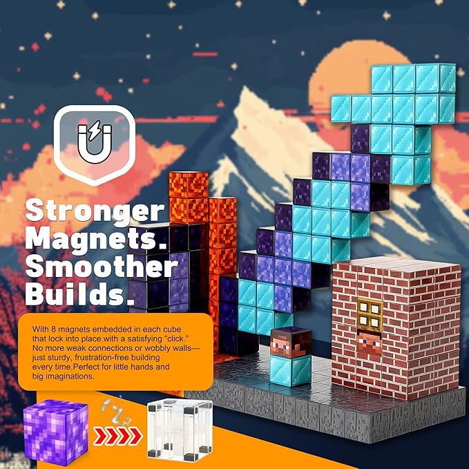 Magnetic Blocks 160PCS - Sword Theme Construction Cubes, STEM Preschool kit, Safe ABS no-Odor, CPC ASTM Certified, Travel-Ready Ages 3–12, Perfect for Birthday
