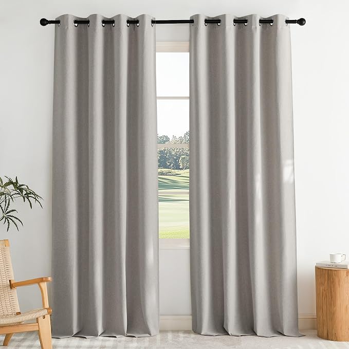 NICETOWN 100% Blackout Linen Curtains for Living Room, W52 x L90, 2 PCs, Silver Grey, Crisp Faux Linen Drapes Sweep The Floor Decorative Keep Privacy Panels for Living Room/Villa