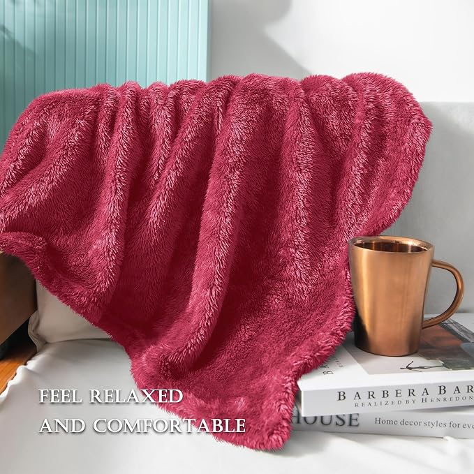 Exclusivo Mezcla Fuzzy Plush Fleece Bed Blanket King Size, Deep Red | 104x90 Inches, Super Soft and Cozy Bed Blanket, Fluffy Decorative Bedding for Livingroom, Bedroom, All Season