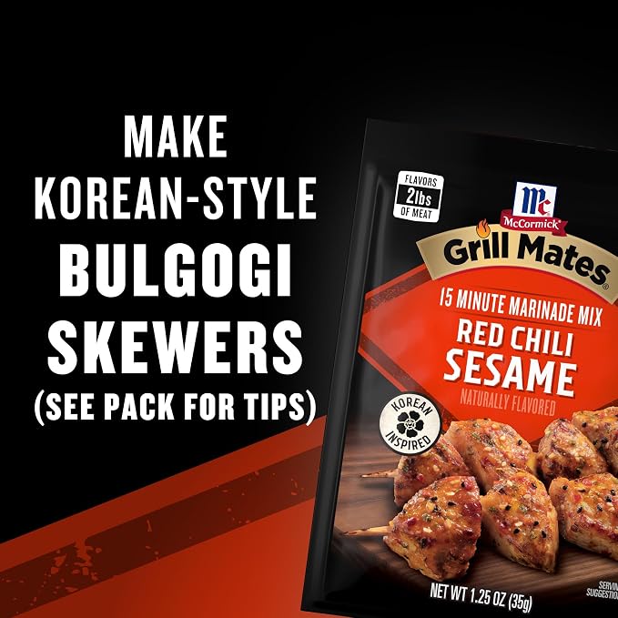 McCormick Grill Mates Marinade Mix, Asian BBQ, Korean-Inspired, 15 Minute Marinade for Chicken, Steak, and More, 1.25 oz (Pack of 12)