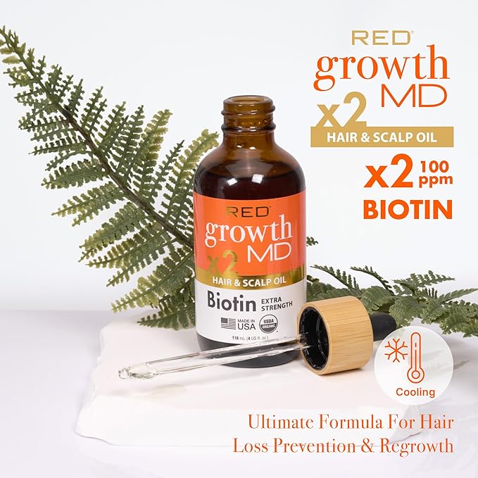 Red By Kiss Growth MD Strengthening Hair Oil with Biotin Rosemary for Hair Growth & Thinning, Cooling Scalp Treatment, Strengthens & Thickens Hair, Soothes Irritation (4 Fl Oz)