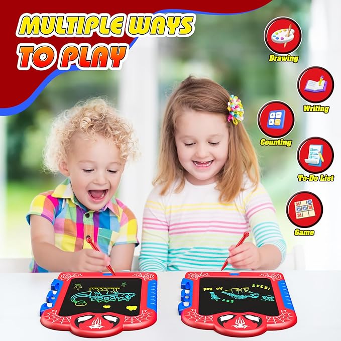 LCD Writing Tablet for Kids: Spidolapse 2 PCS Doodle Board & Drawing Pad Christmas Birthday Gift for 3 4 5 6 7 8 Year Old Boys Girls Toddler Travel Toys for Kid Age 4-6 Road Trip Activities (Red&Red)