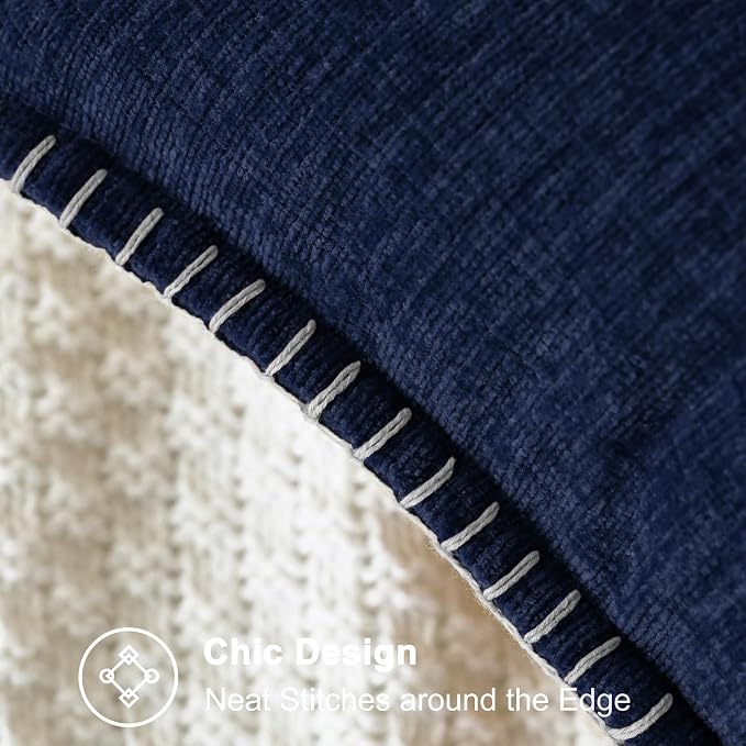 CaliTime Decorative Couch Throw Pillow Covers 26 X 26 Inches Navy Blue | Pack of 2, Cozy Chenille Cushion Cases, Cotton Thread Stitching Edges, for Sofa Bed Living Room Farmhouse