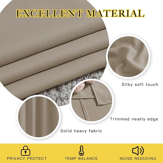 NICETOWN Blackout Short Curtains for Kitchen - Thermal Insulated Solid Grommet Top Room Darkening Curtain Panels/Draperies for Bedroom/Cafe (Taupe, 1 Pair, 34 x 50 Inch)