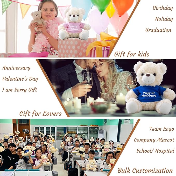 Generic Teddy Bear Customized Gifts for Women/Men with Custom Text, Personalized Teddy Bear Stuffed with T-Shirt as Personalized Gifts for Christmas Valentines Day Birthday (10 inch-Text+Photo), Blue