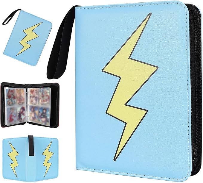 Collectible Trading Card Albums,4 Pocket Card Binder, 400 Double Sided Pocket PU Premium Zip Trading Collection Binderwith 50 Removable Sleeves, Card Folder forTCG, Sports Cards (Light Blue-06)
