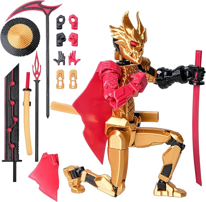 (Assembly Completed Dummy 20 Action Figure, 8.1 inches, Strong Magnetic Accessories, 10 in 1, 3D Printed Robot Multi-Jointed Movable，Oni Warrior Series (Gold)