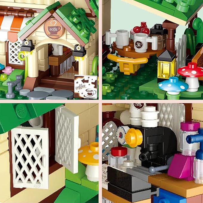 Forest Tree House Coffee House Building Blocks Set Toys,Mushroom House Building Blocks Kit,Best Present for 8+ Boys,Girls or Adults