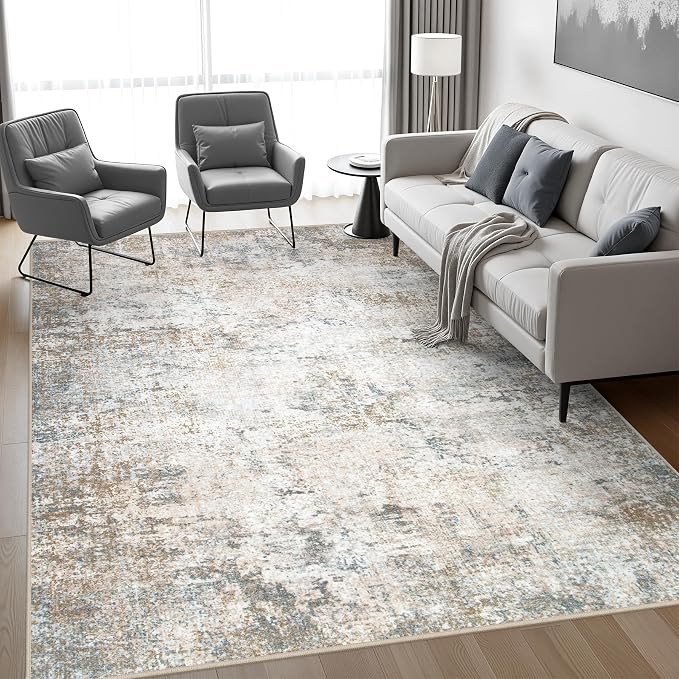 5x8 Area Rug Living Room Rug: Washable Modern Abstract Soft Thin Rug Indoor Floor No Slip Stain Resistant Carpet for Bedroom Dining Room Farmhouse Nursery Home Office - Brown Grey