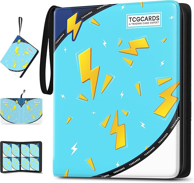 Trading Card Binder 4 Pocket,400 Pocket Card Collection Binder with 50 Removable Sleeves,PU Waterproof Top Card Book,3-Ring Zipper Collectible Trading Card Album for MTG/TCG/Card Holder Gift(Blue)