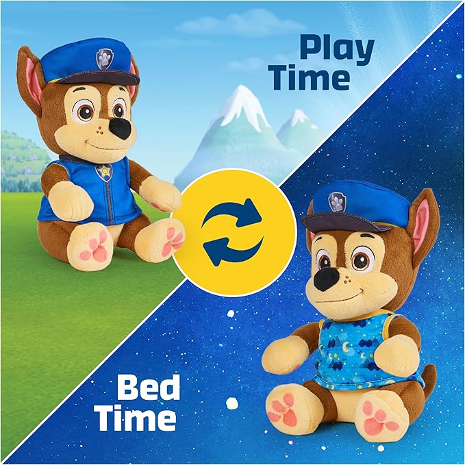 Paw Patrol, Bedtime Plush Chase, 10-Inch Stuffed Animal with Reversible Outfit, Kids Toys for Boys & Girls Ages 3 and Up