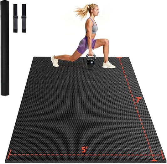 Stepwaver Extra Large Exercise Mat, 7'x5' 8'x6' 10'x6' (8mm) Extra Thick Workout Mats for Home Gym Flooring, Non-Slip, Ultra Durable, High-Density Gym Mat for Cardio,Yoga, Jump Rope, MMA, Weights