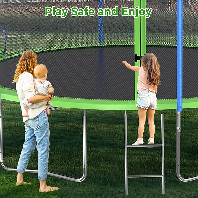 Lyromix 12-14FT Trampoline With Slide, Swings, Basketball Hoop and Ladder - ASTM Approved Outdoor Backyard Recreational Equipment With Net, Capacity for 5-7 Kids and Adults