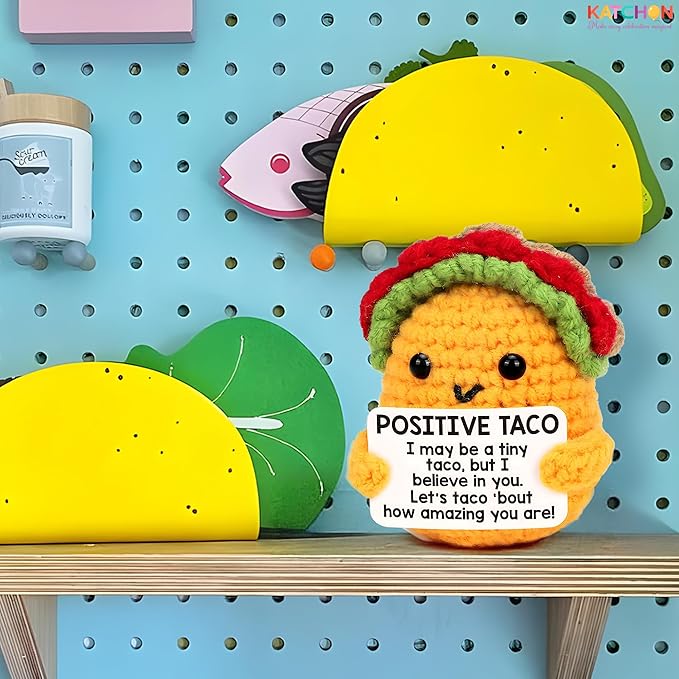 KatchOn, Mini Positive Crochet Taco | Christmas Birthday Gifts for Women, Men, Mom, Dad, Son, Daughter, Sister, Friends, Coworkers | Thanksgiving Basket Stuffers | Desk Home Decor Emotional Support