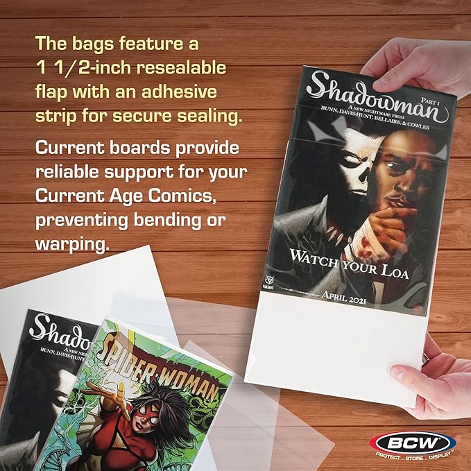 BCW Resealable Current Comic Book Combo Pack | 200 Pack for Acid-Free Backing Boards & Resealable Bags | Comic Book Storage & Protection | Fits Current Comics | Archival Quality | Standard 6.88x10.5