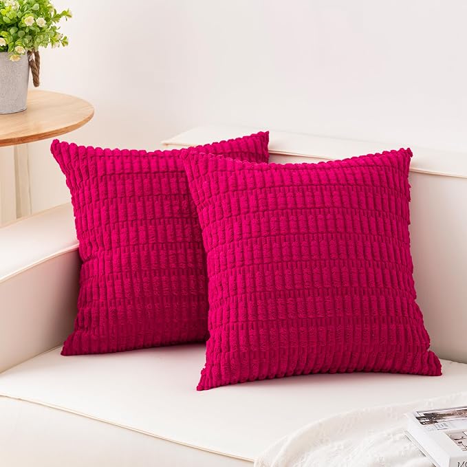 Pack of 2 Corduroy Decorative Throw Pillow Covers 18x18 Inch, Peach Red | Fall Soft Striped Pillow Covers Modern Farmhouse Home Decor Christmas Throw Pillow Covers for Sofa Living Room Couch Bed