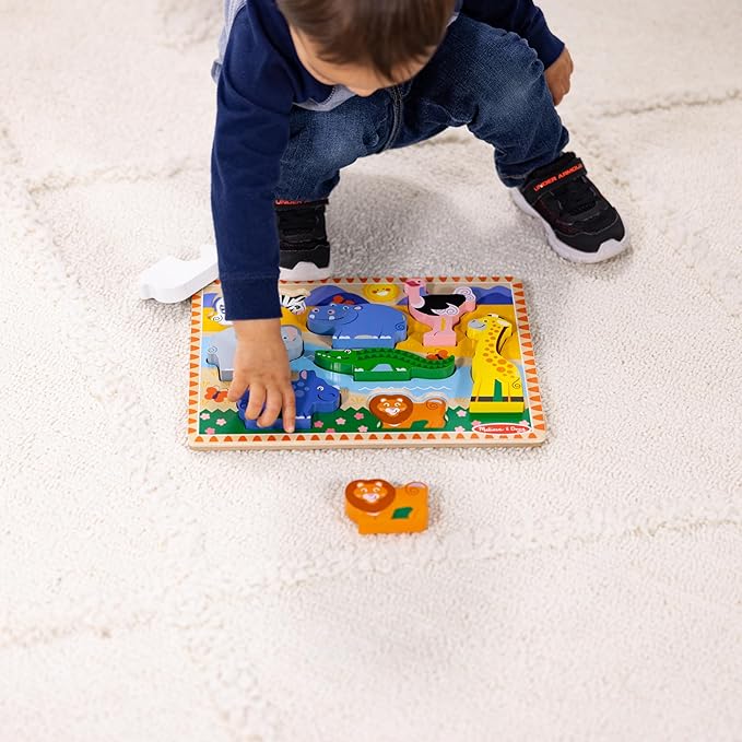Melissa & Doug Safari Wooden Chunky Puzzle (8 pcs), Educational Screen Free Activity for Toddler, Preschoolers and Kids Ages 2+ - FSC Certified