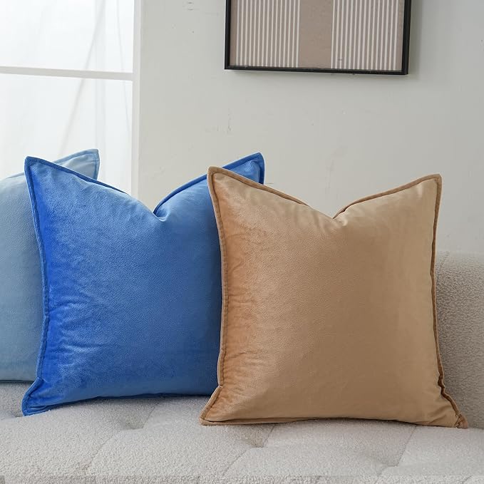 JIAHANNHA Velvet Khaki Throw Pillow Covers 16”x16”Pack of 2 Soft Decorative | Square Cushion Covers for Couch Sofa Bed Livingroom Car Home Decor,40x40Cm