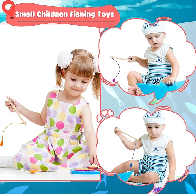 40 Pcs Magnetic Fishing Rod Wooden Magnetic Fishing Poles Mini Fishing Pole Toys for Preschool Girl Boy Pool Activity Accessory (Color Set 2)