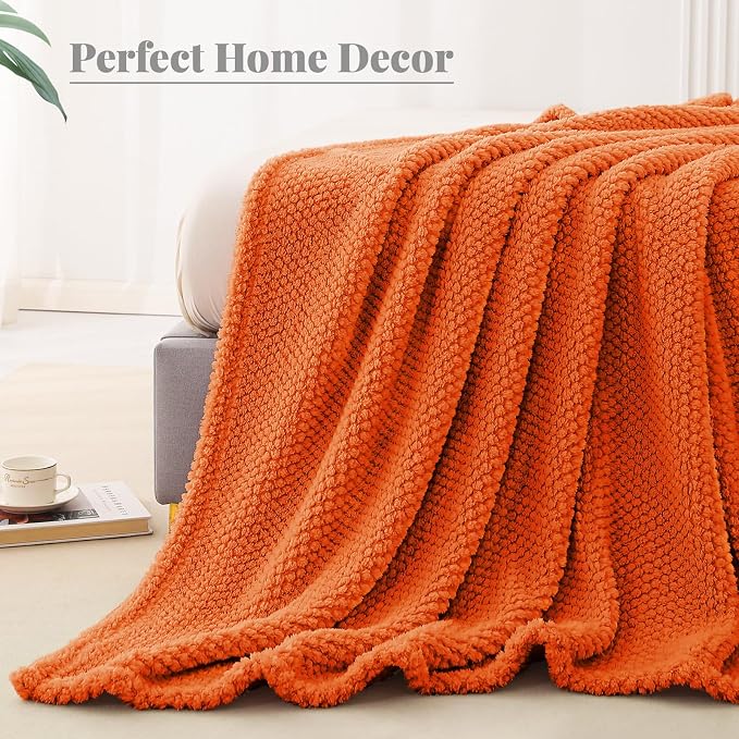Whale Flotilla Soft Fleece King Size Bed Blanket, Burnt Orange | 90x104 Inch, Suitable for Bed, Fluffy Fuzzy Jacquard Blankets for All Season, Lightweight and Cozy