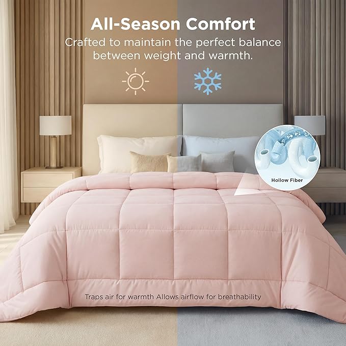 Bedsure Comforter Duvet Insert - Quilted Comforters Oversized King Size, All Season Duvet, GentleSoft Down Alternative Bedding, with 8 Tabs, Gifts for Women/Men, Pink, Oversized King 116 x 98 Inches