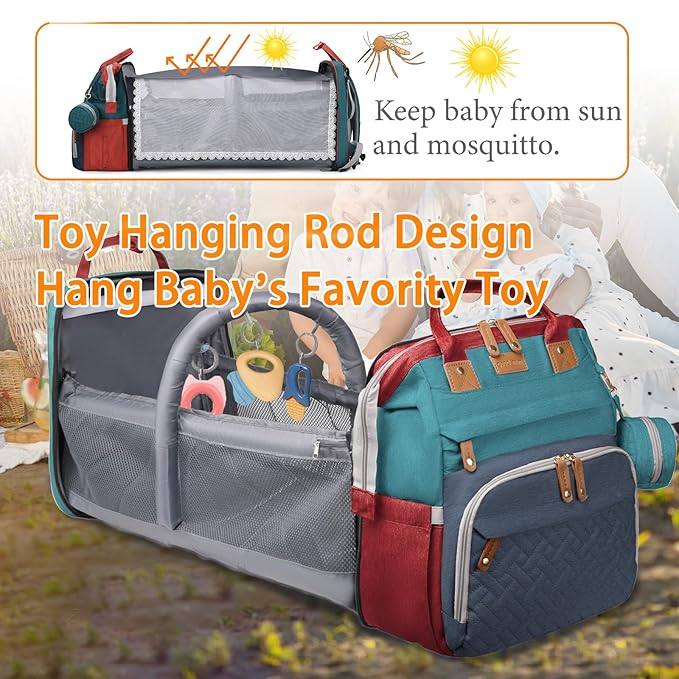 Astro alan Baby Diaper Bags with Changing Station, Waterproof Diaper Bag Backpack for Moms Dads with USB Charging Port, Baby Shower Gifts, Large Capacity diaper backpack, Red-Green-Blue