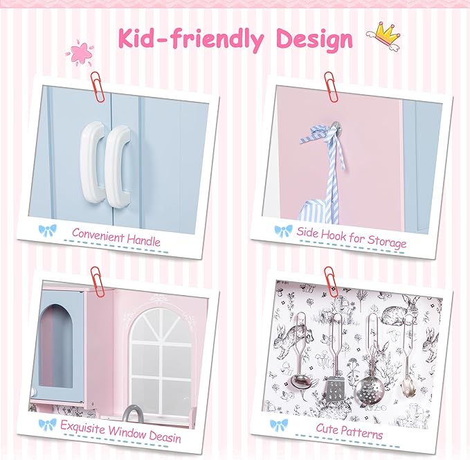 BRINJOY Play Kitchen for Kids, Wooden Kids Kitchen Playset w/Faucet, Sink, Stove, Oven, Window, Cookware, Storage Cabinets, Toddler Role Play Kitchen Pretend Play Toy Set Gift for Girls Boys Ages 3+